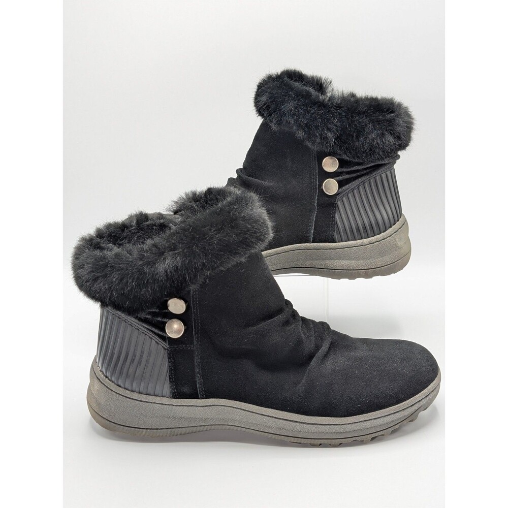 Baretraps Adalyn Boots Women 10 Black Suede Faux Fur Collar Zipped Ankle Winter